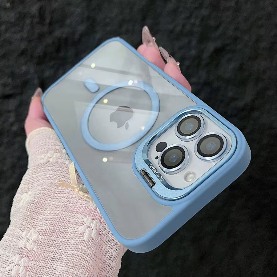 Luxury Magnetic Shockproof Phone Case for Iphone 15 16 14 13 12 11 Pro Max for Magsafe Funda Stand Glass Lens Protector Cover