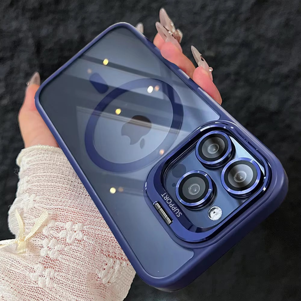 Luxury Magnetic Shockproof Phone Case for Iphone 15 16 14 13 12 11 Pro Max for Magsafe Funda Stand Glass Lens Protector Cover