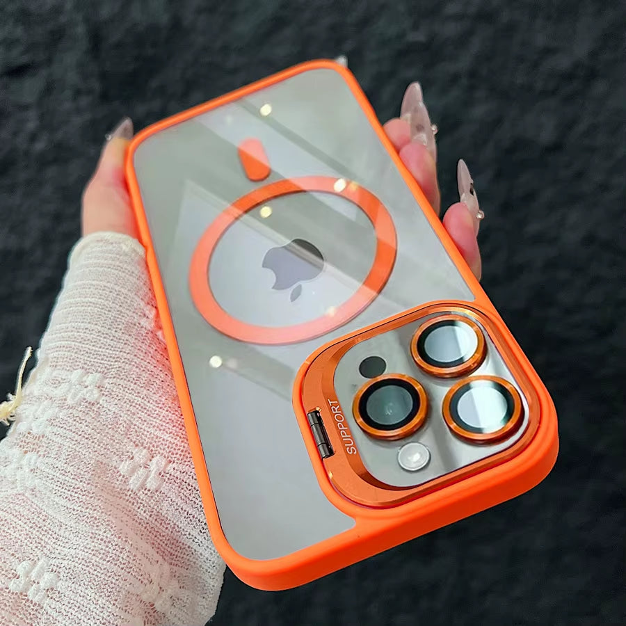 Luxury Magnetic Shockproof Phone Case for Iphone 15 16 14 13 12 11 Pro Max for Magsafe Funda Stand Glass Lens Protector Cover