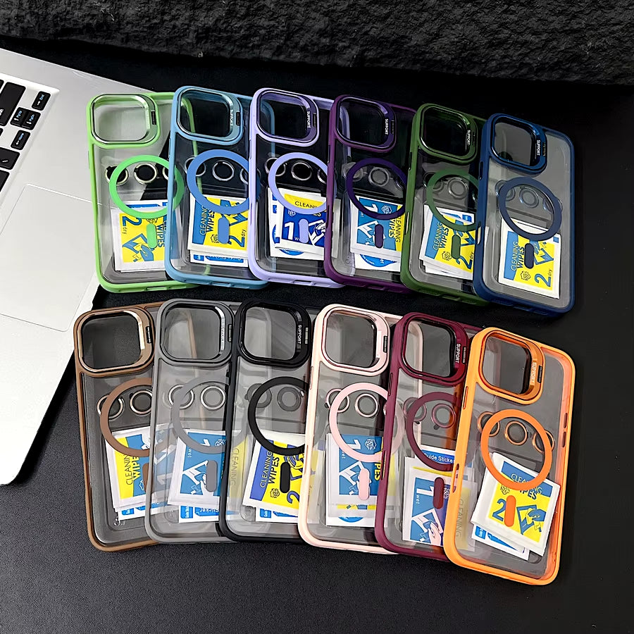 Luxury Magnetic Shockproof Phone Case for Iphone 15 16 14 13 12 11 Pro Max for Magsafe Funda Stand Glass Lens Protector Cover