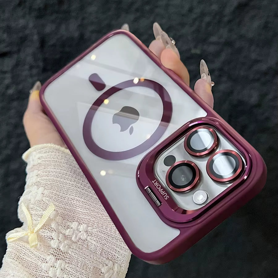 Luxury Magnetic Shockproof Phone Case for Iphone 15 16 14 13 12 11 Pro Max for Magsafe Funda Stand Glass Lens Protector Cover