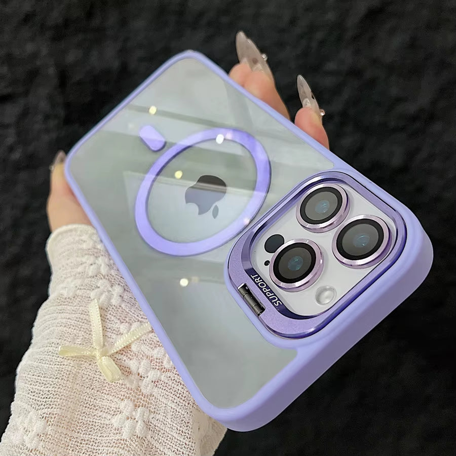 Luxury Magnetic Shockproof Phone Case for Iphone 15 16 14 13 12 11 Pro Max for Magsafe Funda Stand Glass Lens Protector Cover