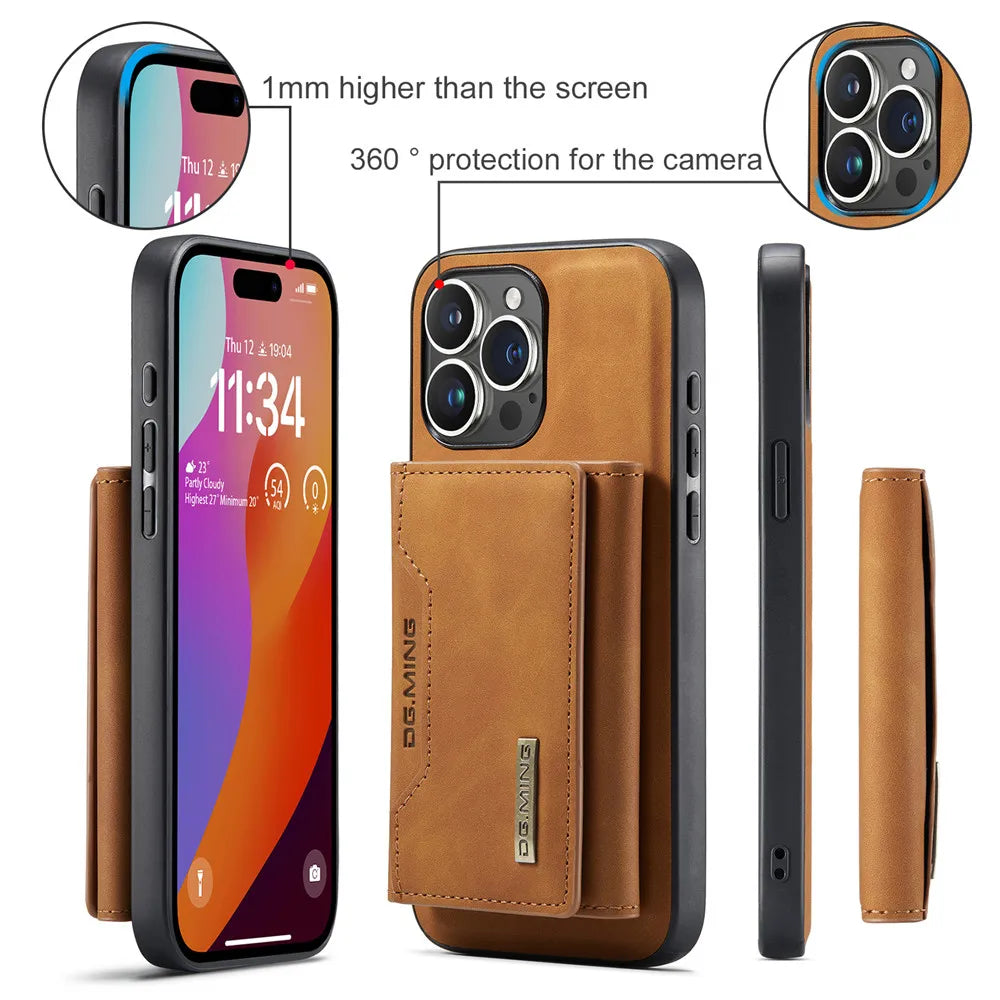 2 in 1 Detachable Magnetic Leather Case for 16 15 Pro Max 14 13 12 11 XS 7 8 plus SE2020 Wallet Cover Cards Holder Pocket