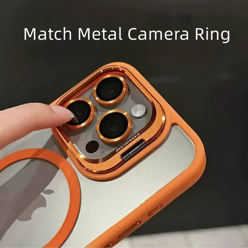Luxury Magnetic Shockproof Phone Case for Iphone 15 16 14 13 12 11 Pro Max for Magsafe Funda Stand Glass Lens Protector Cover