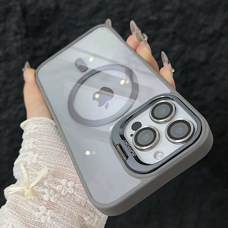 Luxury Magnetic Shockproof Phone Case for Iphone 15 16 14 13 12 11 Pro Max for Magsafe Funda Stand Glass Lens Protector Cover