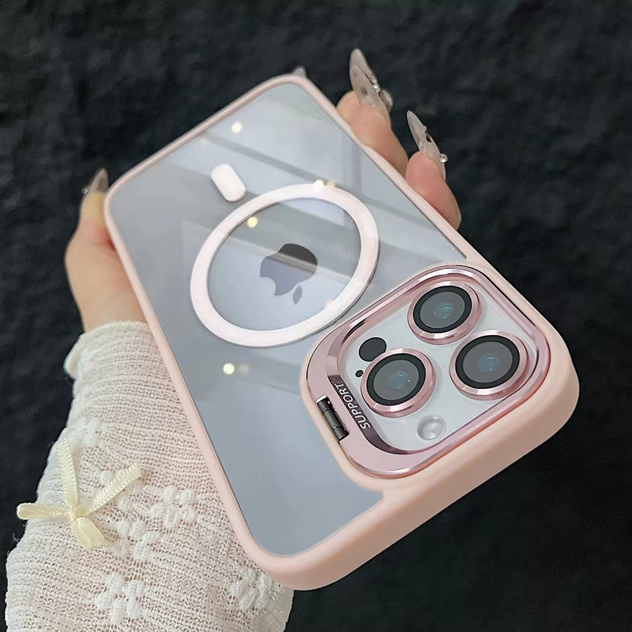Luxury Magnetic Shockproof Phone Case for Iphone 15 16 14 13 12 11 Pro Max for Magsafe Funda Stand Glass Lens Protector Cover