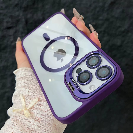 Luxury Magnetic Shockproof Phone Case for Iphone 15 16 14 13 12 11 Pro Max for Magsafe Funda Stand Glass Lens Protector Cover