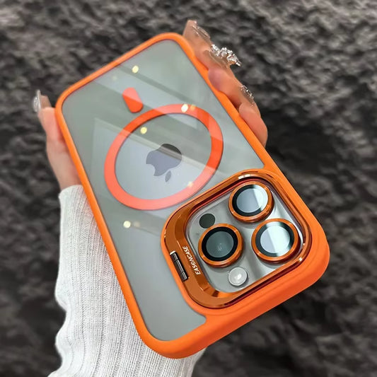 Luxury Magnetic Shockproof Phone Case for Iphone 16 15 14 13 12 11 Pro Max for Magsafe Funda Stand Glass Lens Protector Cover